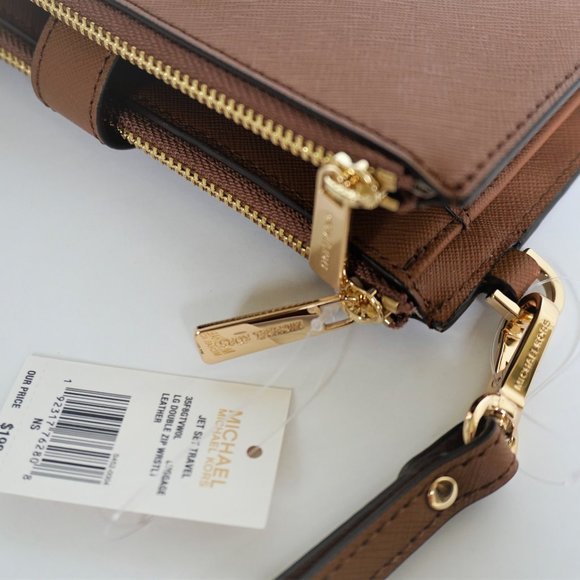 Michael Kors JST Double Zip Leather Wallet Brown - Picture 5 of 9